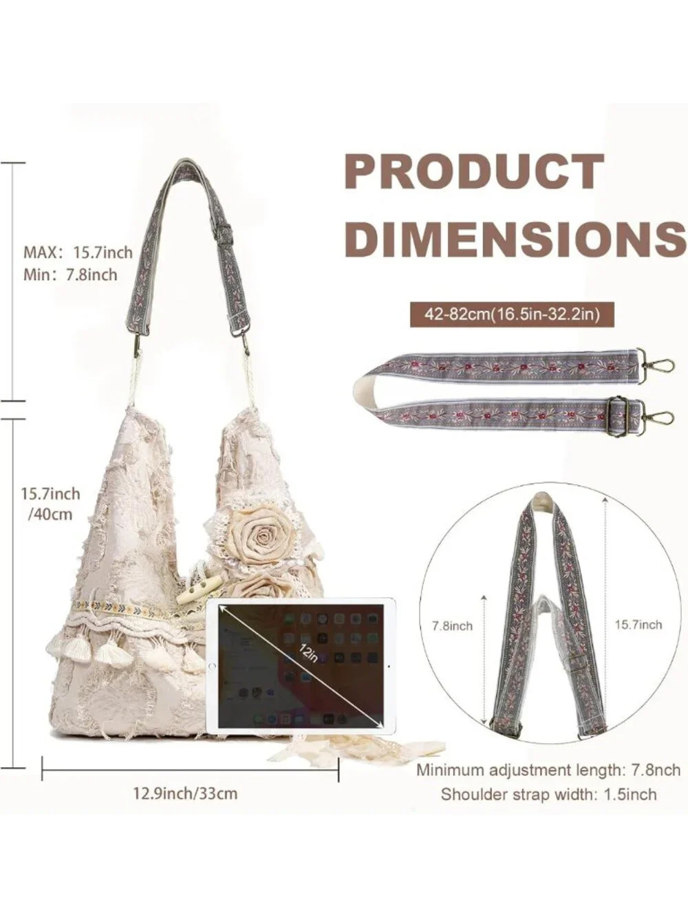 Vintage Boho Floral Crossbody Handbag - Stylish Hobo Purse for Women